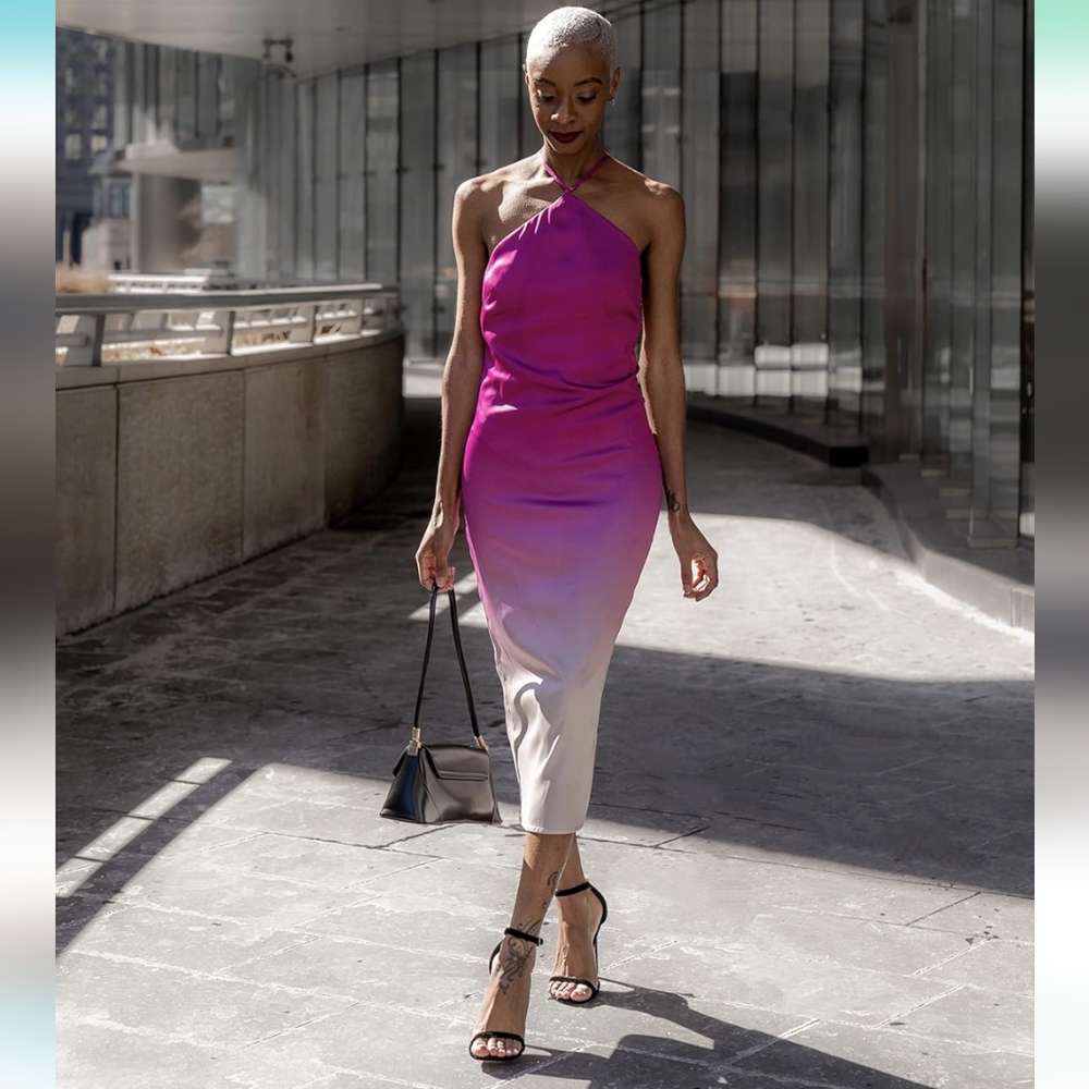 The Drop Women's Orchid Ombre Print Stretch Satin Midi Dress @signedblake NWOT